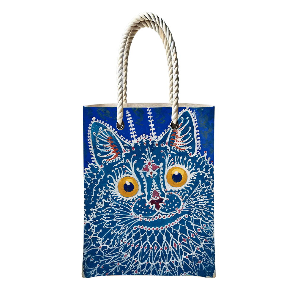 Psychedelic Cat Sanatsal Temalı Fermuarlı Günlük Kullanım Bez Çanta