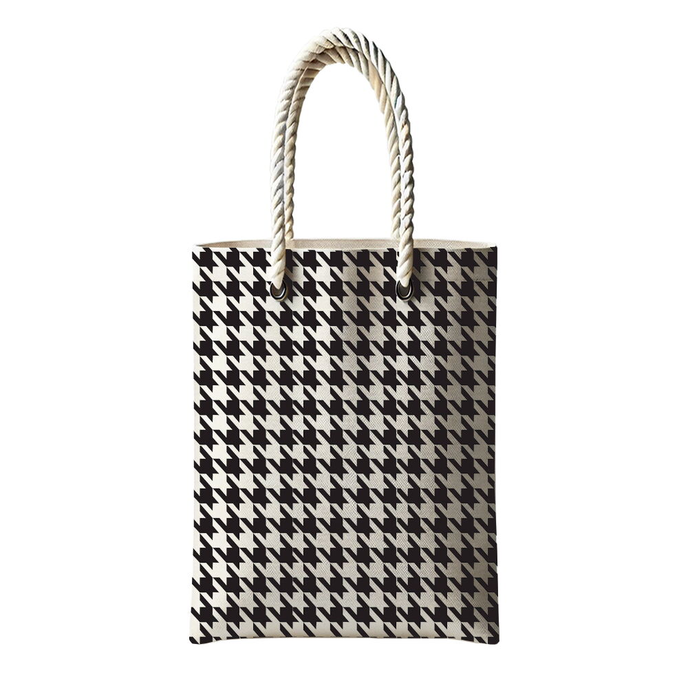 Kaz Ayağı Desen Temalı Fermuarlı Günlük Kullanım Bez Çanta