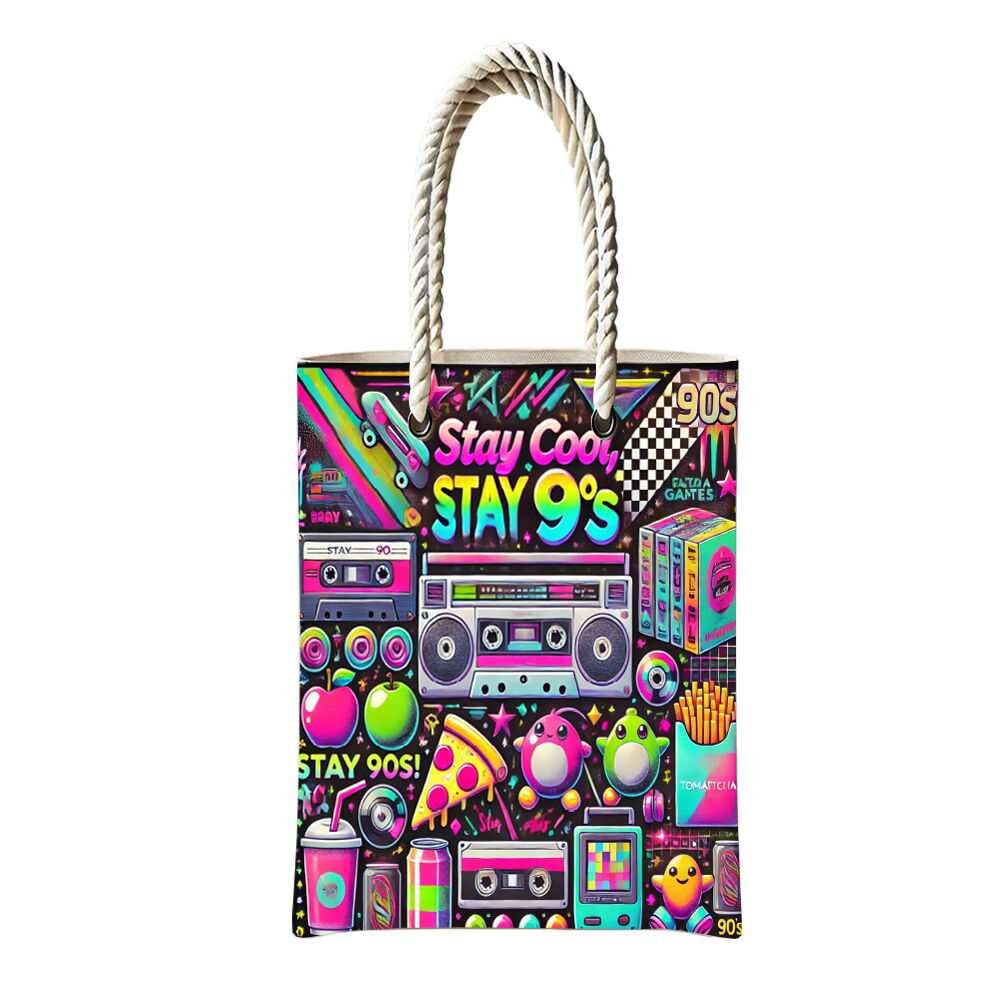 90’lar Retro Temalı Fermuarlı Günlük Kullanım Bez Çanta