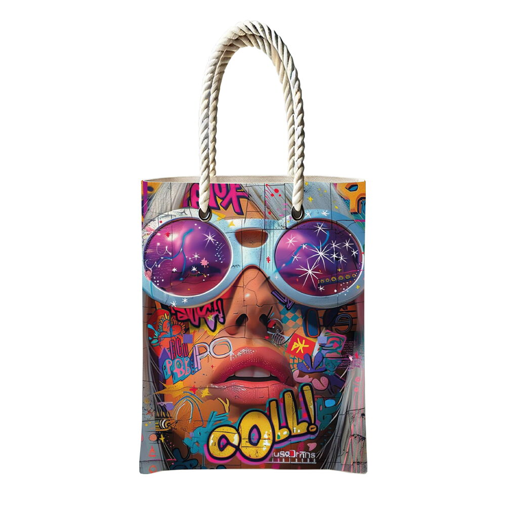 Cool Pop Art Temalı Fermuarlı Günlük Kullanım Bez Çanta