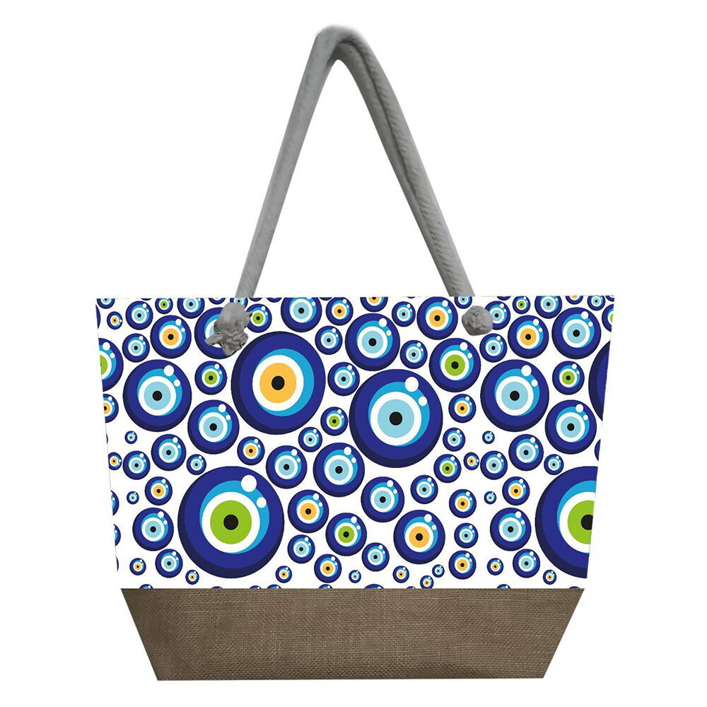 Nazar Boncuğu Temalı Fermuarlı Plaj Çantası