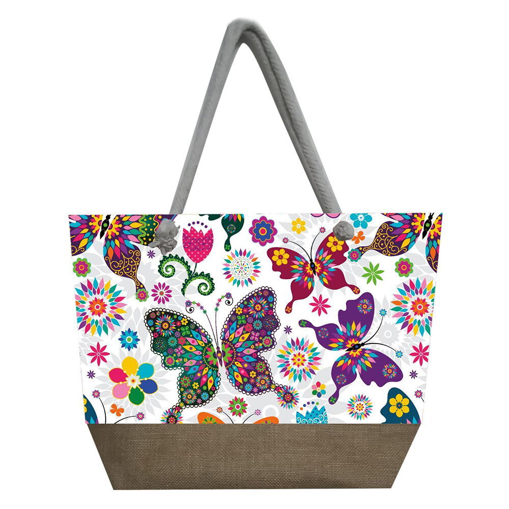 Kelebek Desen Temalı Fermuarlı Plaj Çantası