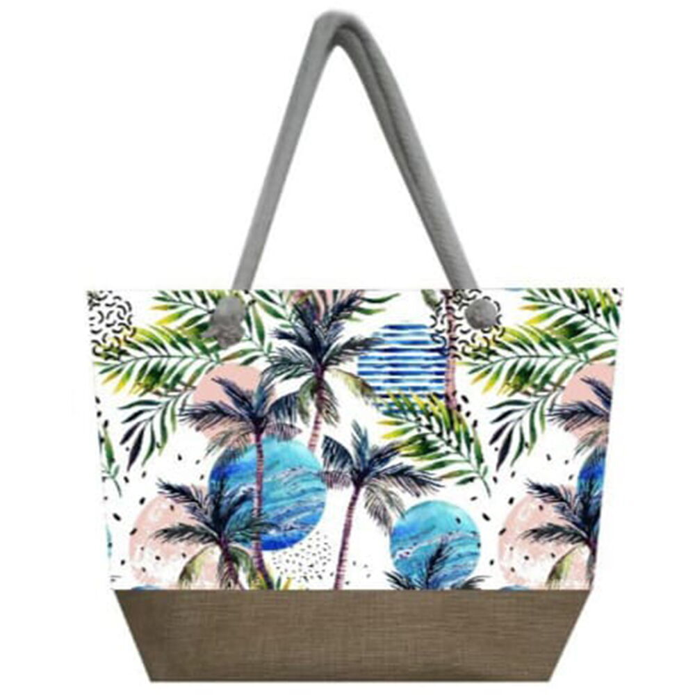Palmiye Ağacı Temalı Fermuarlı Plaj Çantası