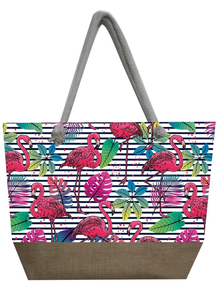 Flamingo Temalı Fermuarlı Plaj Çantası