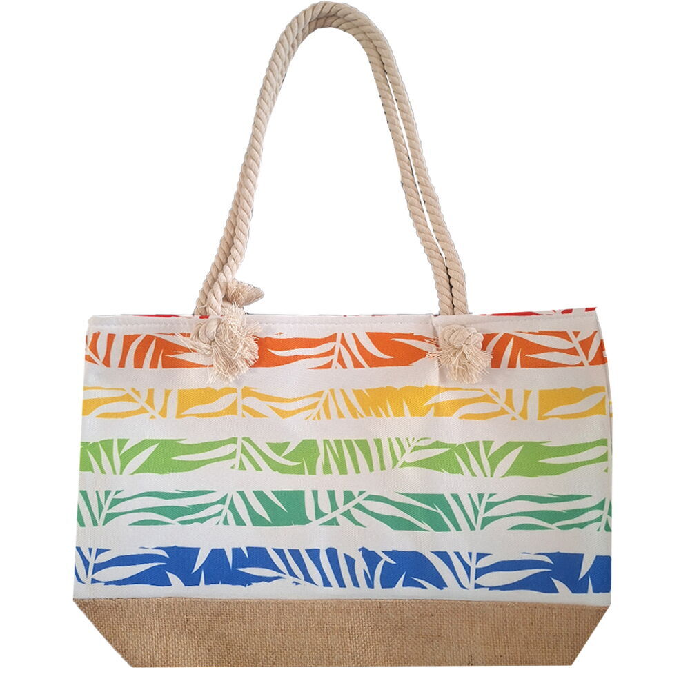 Palmiye Yaprak Desen Temalı Fermuarlı Plaj Çantası