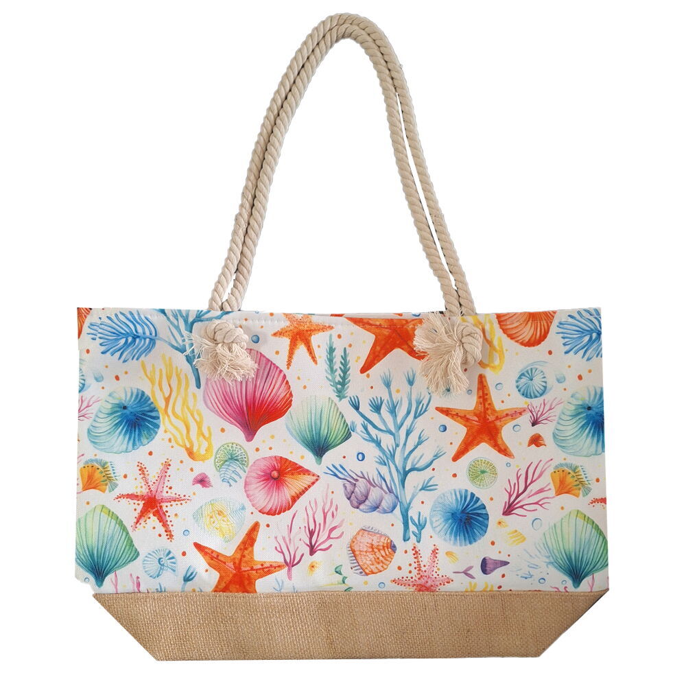 Deniz Yıldızı Desenli Fermuarlı Plaj Çantası