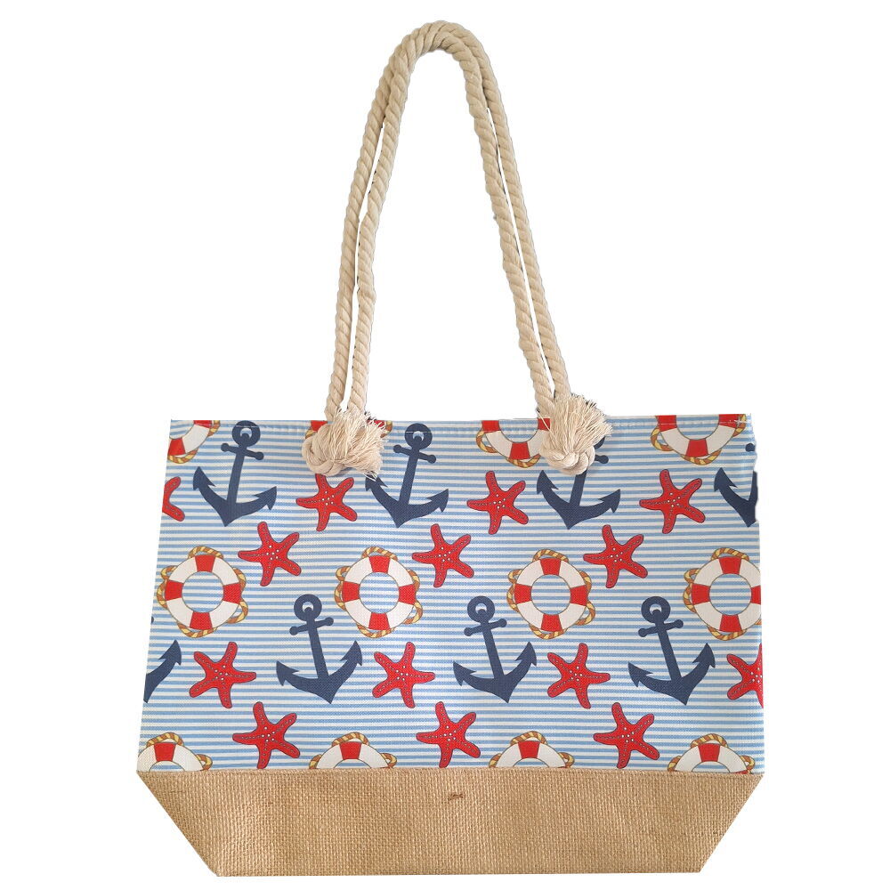 Çapa Desen Temalı Fermuarlı Plaj Çantası