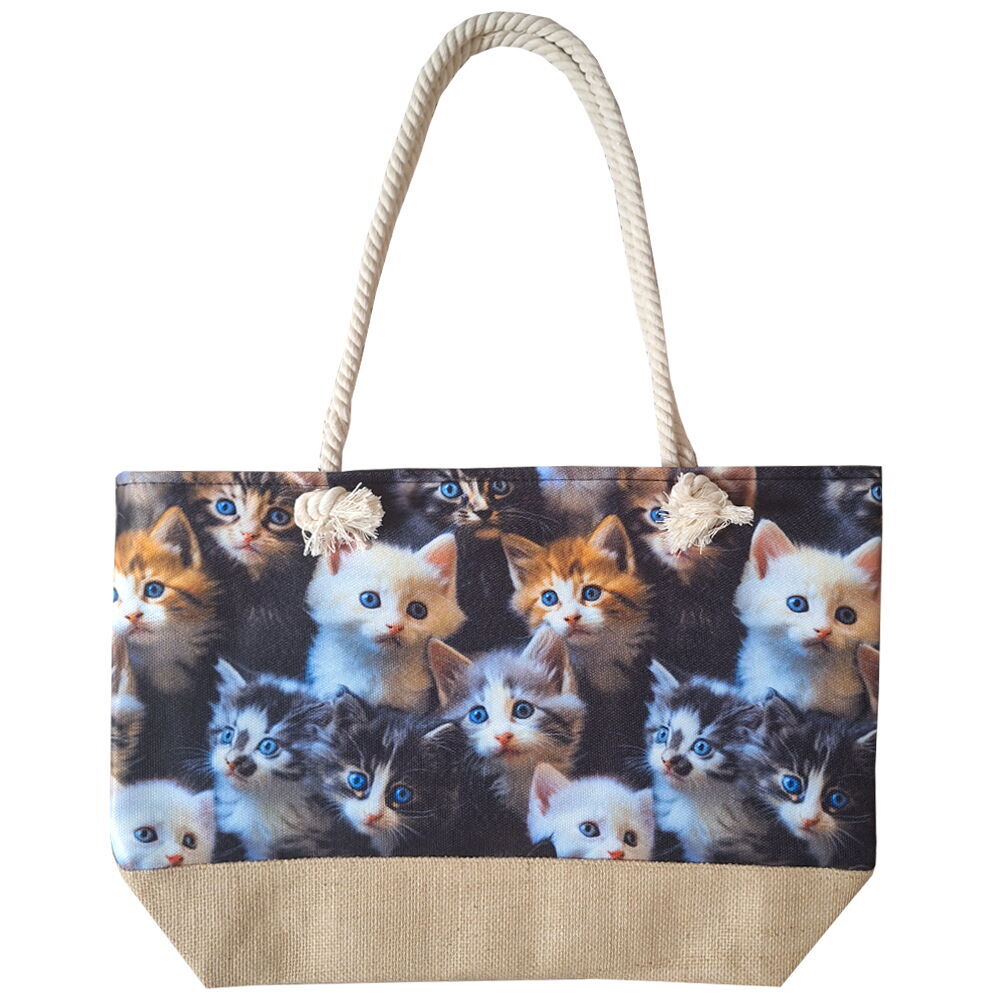Yavru Kedi Temalı Fermuarlı Plaj Çantası