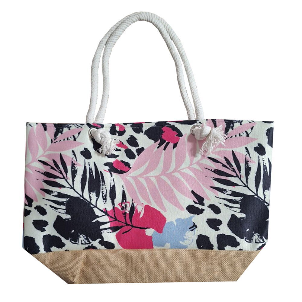 Yaprak Desen Temalı Fermuarlı Plaj Çantası