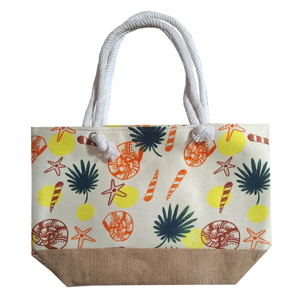Deniz Kabuğu Desen Temalı Fermuarlı Plaj Çantası