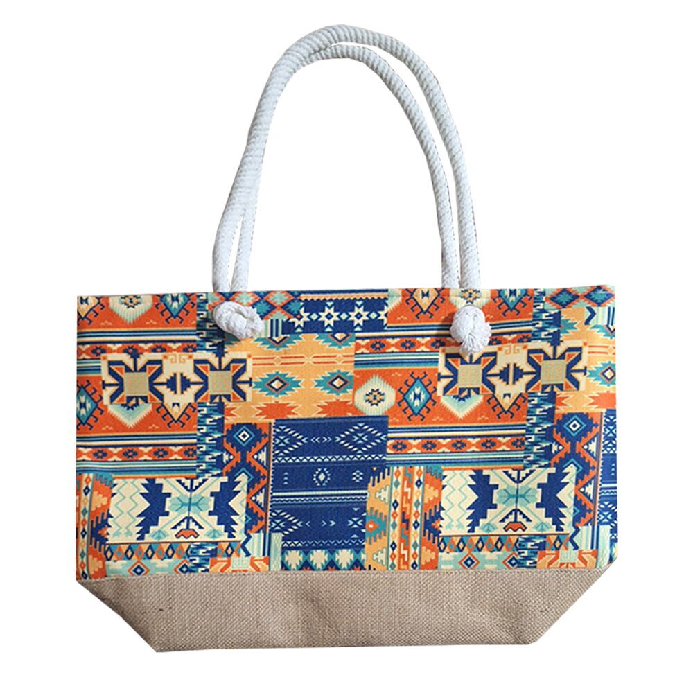 Etnik Kilim Desen Temalı Fermuarlı Plaj Çantası